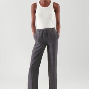 COS 100% silk straight leg pants | size 6 | dark grey